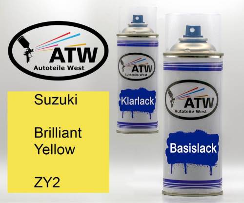 Suzuki, Brilliant Yellow, ZY2: 400ml Sprühdose + 400ml Klarlack - Set, von ATW Autoteile West.